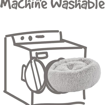 Friends Forever Donut Dog Bed Faux Fur Fluffy Calming Sofa For Small Dogs, Soft & Plush Anti Anxiety Pet Couch For Dogs, Machine Washable Coco Pet Bed with Non-Slip Bottom, 23"x23"x6" Grey