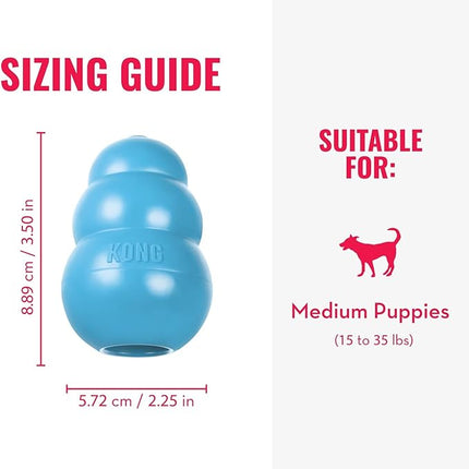 KONG Puppy - Natural Teething Rubber Chew Toy for Dogs - Stuffable Dog Toy for Extended Playtime - Chew & Fetch Toy for Puppies - for Medium Puppies - Blue