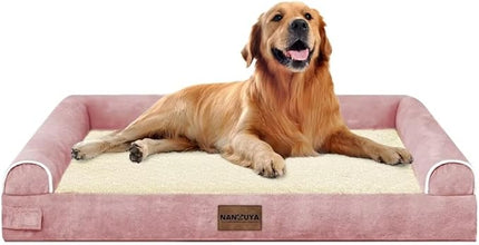 Large Dog Bed Orthopedic Washable: Beds Bolster XL Bed Big XLarge Dogs Memory Foam Couch Sofa Waterproof with Removable Cover - Pink