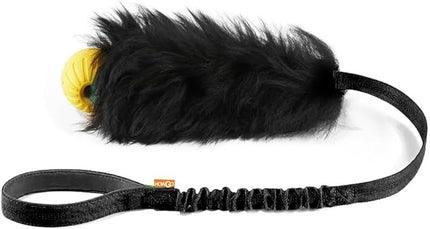 HOWGO Dog Rope Toy,Dog Bungee Chaser Toy 100% Sheepskin,Sheep Smell Tug Toy for All Breeds (Black, with Rubber Ball)