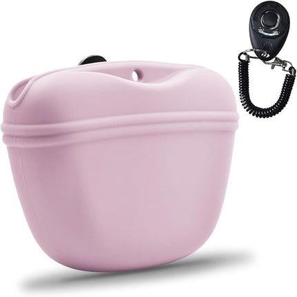 AUDWUD Silicone Dog Treat Pouch,With Dog Training Clicker,Clip on Portable Training Container,Convenient Magnetic Buckle Closing and Upgraded Waist Clip for Enhanced Stability