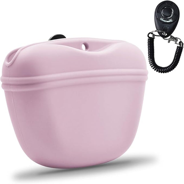 AUDWUD Silicone Dog Treat Pouch,With Dog Training Clicker,Clip on Portable Training Container,Convenient Magnetic Buckle Closing and Upgraded Waist Clip for Enhanced Stability