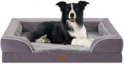 Comfort Expression Orthopedic Dog Bed for Large Dogs 36x27 Inch, Waterproof Supportive Egg Crate Foam Large Pet Bed with Removable Bolsters, Dog Couch with Washable Cover & Non-Slip Bottom, Purple