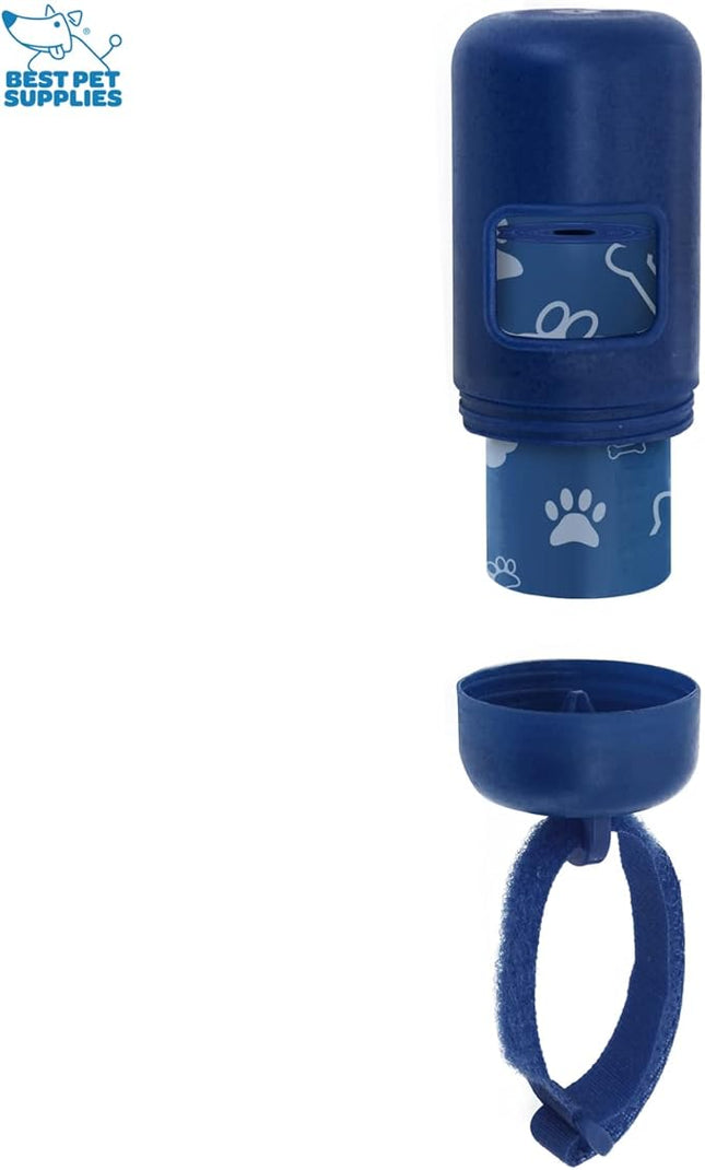 Best Pet Supplies Dog Poop Bag Holder Leash Attachment with 30 Bags, Reusable Dispenser for Travel, Walking, Park, and Outdoor Use, Durable with Clip-On - Royal Blue, Pack of 2