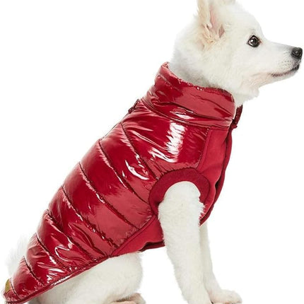 Blueberry Pet Cozy & Comfy Windproof Lightweight Quilted Fall Winter Glossy Dog Puffer Jacket in Deep Rouge, Back Length 17", Size 16, Warm Coat for Large Dogs
