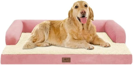 Large Dog Bed Orthopedic Washable Extra Pink XL XLarge Big Dog Bed with Washable Bolster & Memory Foam Couch Sofa - Waterproof with Removable Cover