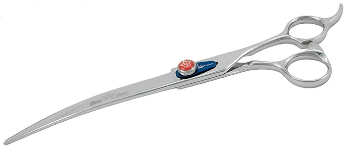 Kenchii Five Star Offset Handle Professional Dog Grooming Shears, 8 Inch Curved Shears, Light Weight, Heavy Duty Pet Grooming Scissor for Dogs, Cats