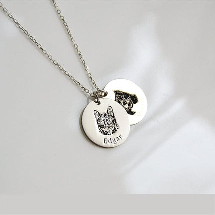 LONAGO 925 Sterling Silver Custom Dog Cat Portrait Photo Necklace Personalized Pet Engraved Picture Pendant Memorial Gift Name Jewelry for Women Mom
