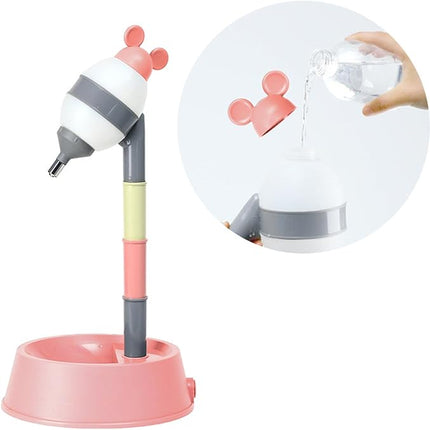 NACOCO Pet Standing Water Dispenser - Cat Dog Standing Bowl with Detachable Pole Automatically Feeding Water Height Adjustable(Grey-Pink Ear)