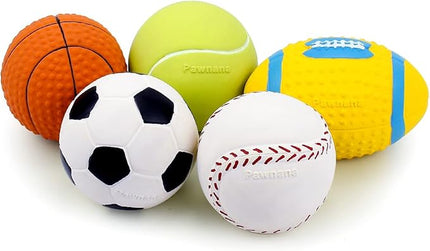 Squeaky Dog Ball, Soft Latex Rubber Squeaky Dog Toys for Small Dogs Puppies, Cute Squeak Toys Play Ball - Tennis, Soccer, Football, Basketball and Baseball