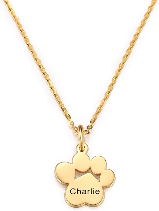 MeMeDIY Personalized Paw Print Necklace for Women Engraved Name Dog Paw Necklace Stainless Steel/925 Sterling Silver Paw Necklace Pet Memorial Necklace 1-4 Cat Paw Print Necklace