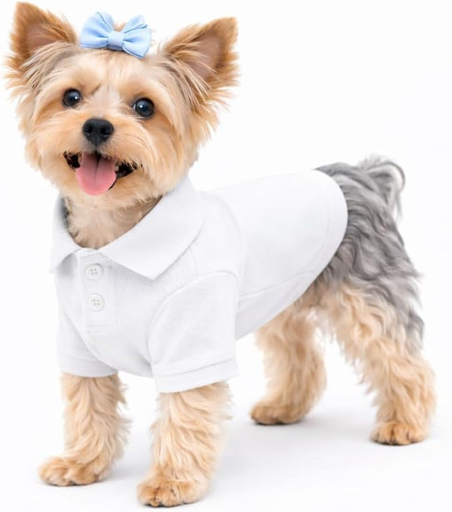lovelonglong Basic Dog Polo Shirts Premium Cotton, Polo T-Shirts for Large Medium Small Dogs with a Two-Button Collar Blank Color White S