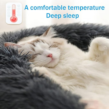 Cat Beds for Indoor Cats - Small Dog Bed Washable 24 inches, Anti Anxiety Round Fluffy Plush Faux Fur Pet Bed, Thick Bottom (Dark Grey, Large 24" L x 24" W)