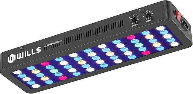 WILLS Full Spectrum Aquarium Light, Reef Lights for Coral with Dual Dimmable Channels, 55 Premium SMD Chips, Daisy Chain Design, Hanging Saltwater Fish Tank Light for SPS/LPS Coral Reef (165W/Black)
