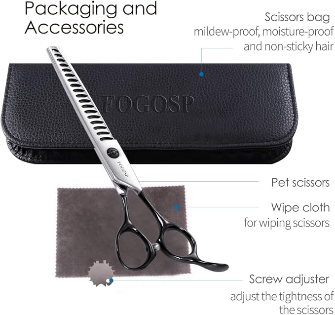 Dog Thinning Shears for Grooming 6.75" Chunker Shears Quickly Thinning Thick Hair Professional Dog Grooming Scissors for Small Dogs Right Handed Groomer Japan 440C 18 Teeth (Chunker, Black)