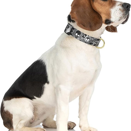 Rnivvi Dog Collar for Medium Dogs, Cute Heavy Duty Adjustable Puppy Collar with Quick Release Buckle for Girl & Female, Pet Accessories for Walking Running, M Length 1" Width, Black Skull