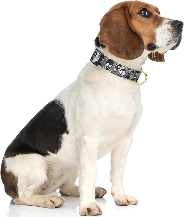 Rnivvi Dog Collar for Medium Dogs, Cute Heavy Duty Adjustable Puppy Collar with Quick Release Buckle for Girl & Female, Pet Accessories for Walking Running, M Length 1" Width, Black Skull