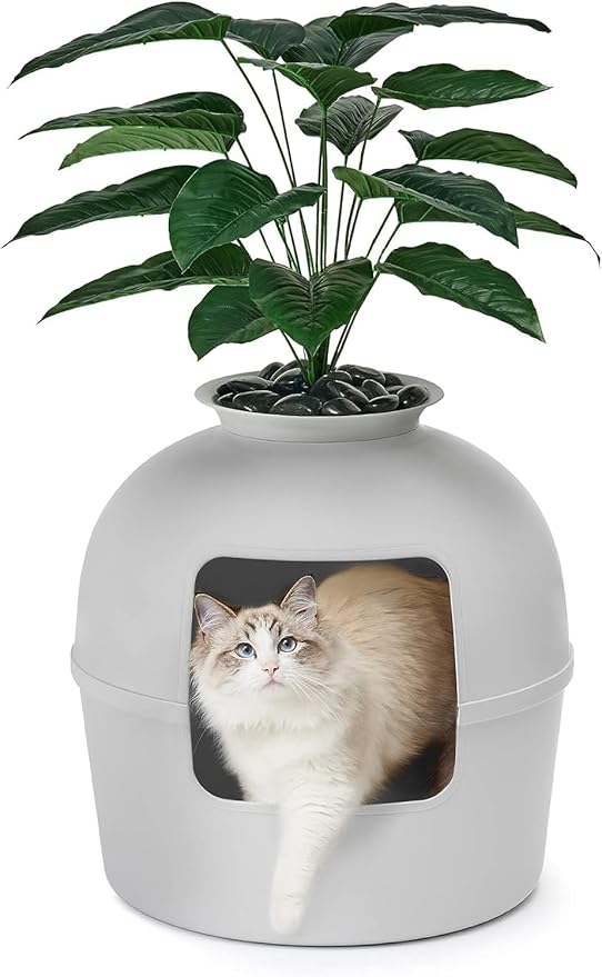 Secret Litter Box by Bundle & Bliss - Hidden Litter Box Enclosure, Patented Design with Odor Control, Includes Faux Plant, Carbon Filter and Real Stones
