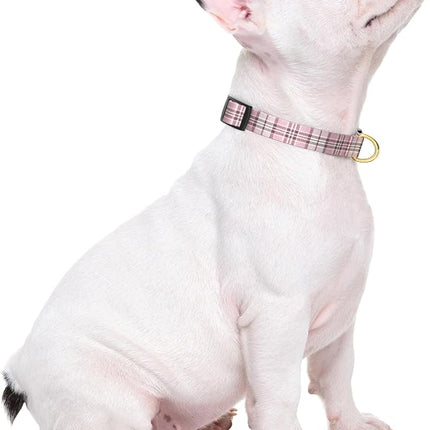 Rnivvi Dog Collar for Small Dogs, Cute Heavy Duty Adjustable Puppy Collar with Quick Release Buckle for Boy Girl & Female, Pet Accessories for Walking Running, S Length 3/4" Width, Pink Tartan