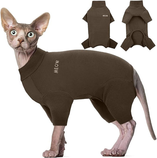 ROZKITCH Hairless Cat Sweaters, Breathable Soft Jumpers for Cats Only, Coat with Four Legs, Warm Sweater T-Shirt Pajamas Jumpsuit Vest Cornish Rex Devon Rex Peterbald Coffee L
