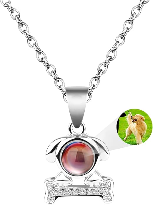 Personalized Picture Necklace with picture inside Custom Projection Necklace Cat/Dog Paw Print Pet Memorial Necklaces for Pet Lovers, Photo Gifts for Anniversary Dog Lovers