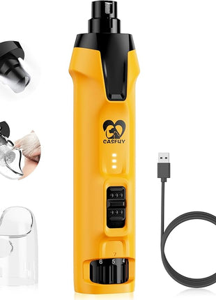 Casfuy 6-Speed Dog Nail Grinder – 50%+ Boost Power Dog Nail Trimmers Quiet with Dust Cap & 2 LED Lights & 2000mAh Battery & 4.8V Motor Electric Pet Toenail File Tool for Large Medium Small Dogs Cats