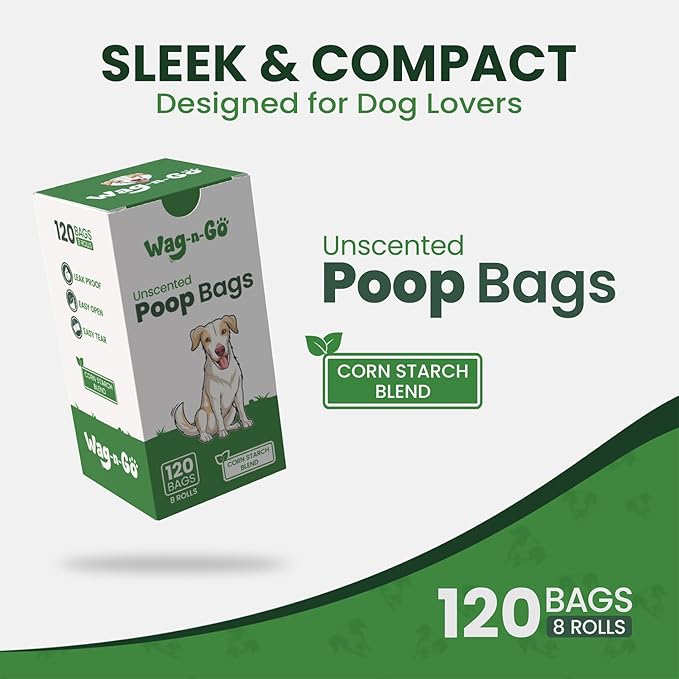 Dog Poop Bags Rolls, 120 Count Unscented Doggie Waste Bags, Leak Proof, Easy to Tear, Fits All Dispensers