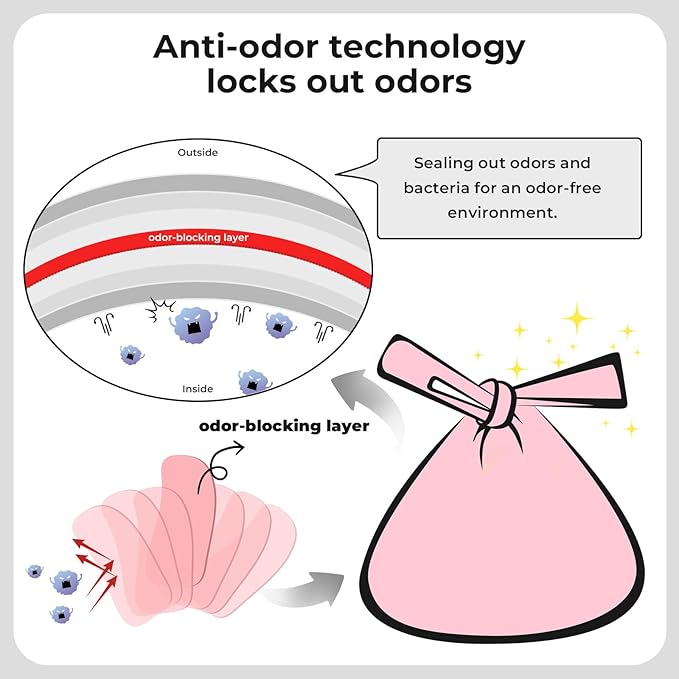 Odor-Sealing Dog Poop Bags with Handles, 100-Count Large Capacity (8L) Pet Waste Bag, Unscented Poop Bags for Dogs or Cat Litter, Conceals Smell & Mess(Pink)