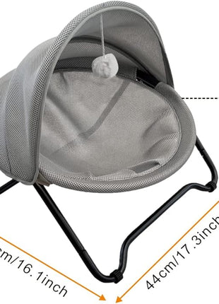 Cat Bed Cat Hammock Bed Elevated cat Bed, Comfortable and Breathable Pet Bed with Awning and Plush Toy, No-Tools Assemble, Cover Removable and Washable, Suitable for Indoor and Outdoor Use