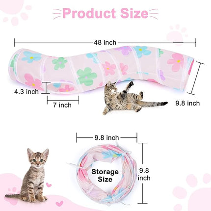 Glittme Cat Tunnel, Cat Tunnels for Indoor Cats, S-Shape Cats Cave with Cat Toys, Foldable Cat Tubes and Tunnels for Cats, Rabbit, Puppy, Guinea Pig