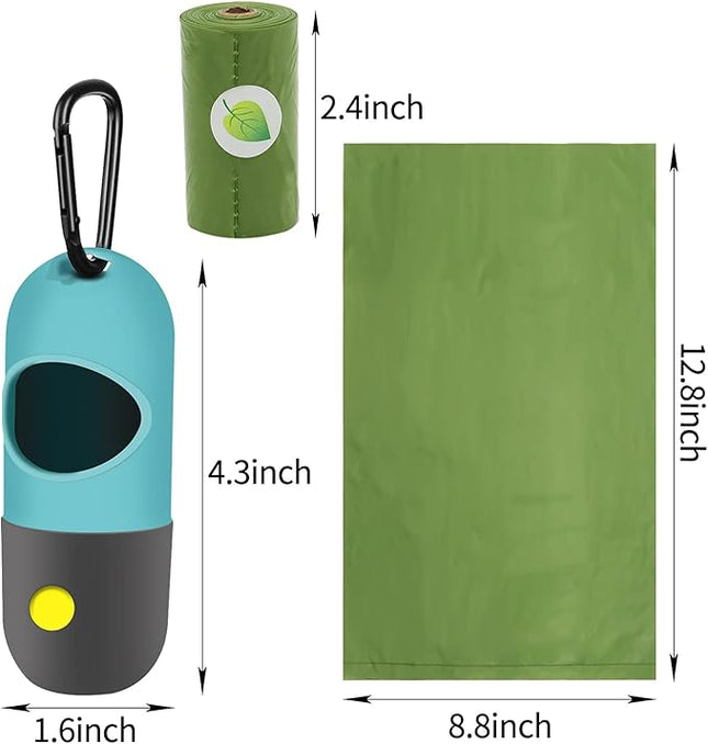 2 Pack Dog Poop Bag Dispenser with Built-in LED Flashlight, Pet Waste Bag Holder for Leash with Carabiner Clip for Lead Leash, 2 Rolls Leak-proof Doggy Waste Bags for Dog Walking, Blue,Eliamo