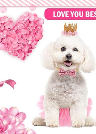 BINGPET Doggy Tutu Skirt Dog Cat Birthday Party Supplies,Cat Dogs Wedding Dresses with Bowtie and Dog Party Hats Princess Crown Hat Set,Sweet Gift for Small to Medium Dogs Cat