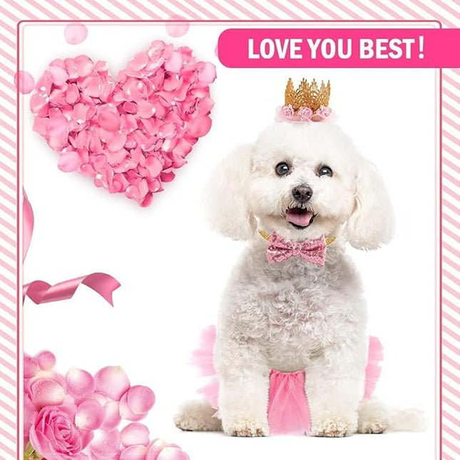 BINGPET Doggy Tutu Skirt Dog Cat Birthday Party Supplies,Cat Dogs Wedding Dresses with Bowtie and Dog Party Hats Princess Crown Hat Set,Sweet Gift for Small to Medium Dogs Cat