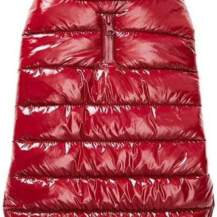 Blueberry Pet Cozy & Comfy Windproof Lightweight Quilted Fall Winter Glossy Dog Puffer Jacket in Deep Rouge, Back Length 14", Size 12, Warm Coat for Small Dogs