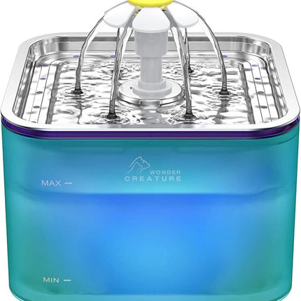 Crystal Cat Water Fountain Stainless Steel, 101oz/3L Pet Fountain with LED Light for Cats and Dogs (Green)