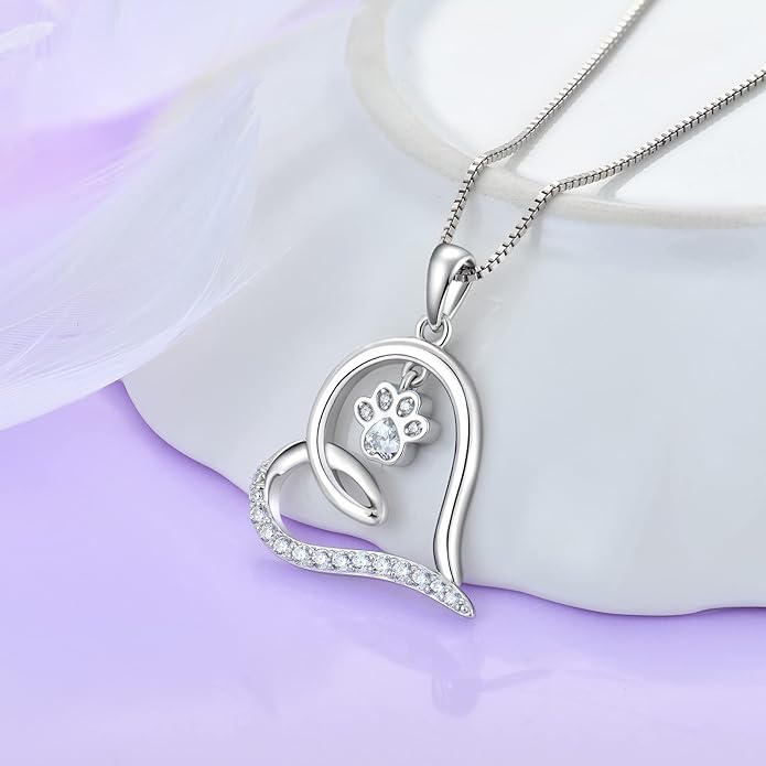 STARCHENIE Puppy Dog Necklace 925 Sterling Silver Love Heart Pendant Cat Pet Paw Print Jewelry for Women