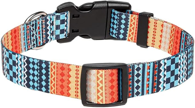Dog Collar with Bohemia Floral Tribal Geometric Patterns - Soft Ethnic Style Collar Adjustable for Small Medium Large Dogs (Bohemian Orange,XS)