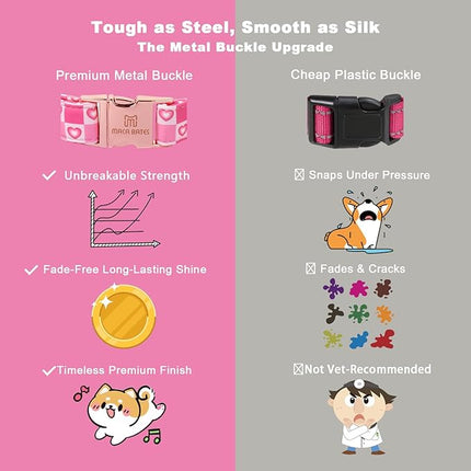 Maca Bates Valentine's Day Dog Collar with Sailor Bow for Small Girl Boy Dogs,Checkered Pink Love Hearts Pattern,Adjustable Durable Soft Plaid Valentine Gift for Female Male Puppy