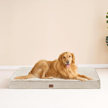 EHEYCIGA Waterproof Dog Bed Orthopedic 41"x27", Memory Foam Pet Bed for XLarged Dogs, Washable Pet Mat with Removable Cover, Beige