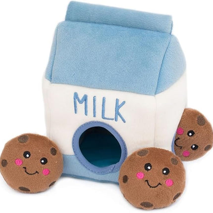 ZippyPaws Burrow- Interactive Dog & Puppy Toys for Boredom, Stimulating Pet Products to Keep them Busy, Hide & Seek Plush Puzzles, Squeaky Toy for Enrichment, For Small & Medium Dogs- Milk and Cookies