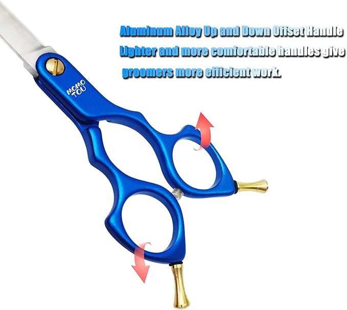 6.5'' Small Blue Straight Dog Grooming Scissors Professional Trimming Shears with Ultra-Lightweight Offset Handle 440C Stainless Steel Pet Scissors for Face and Paws