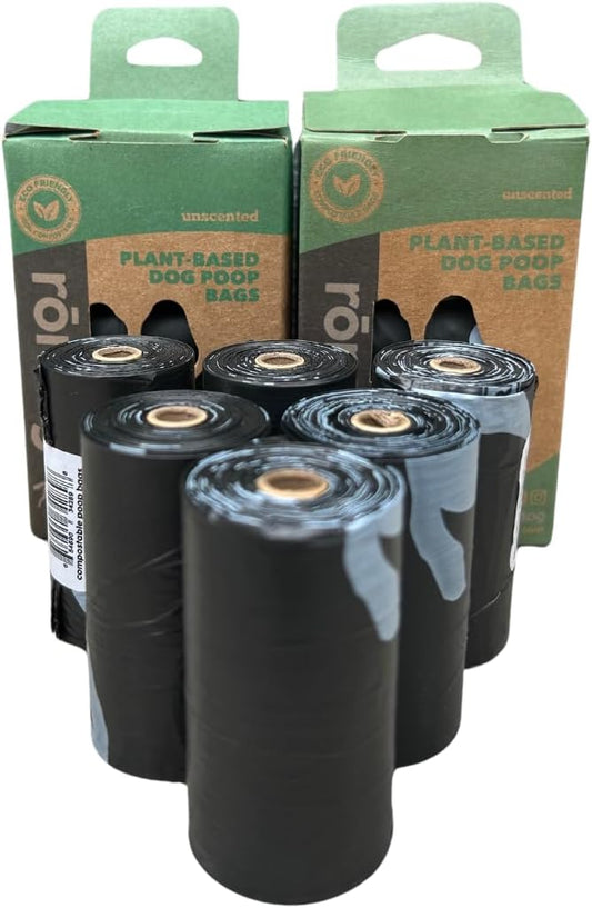 Compostable Dog Poop Bags, Plant-Based, TUV Certified, Unscented, Leak-Proof, 18 Rolls, 270 Bags, Black