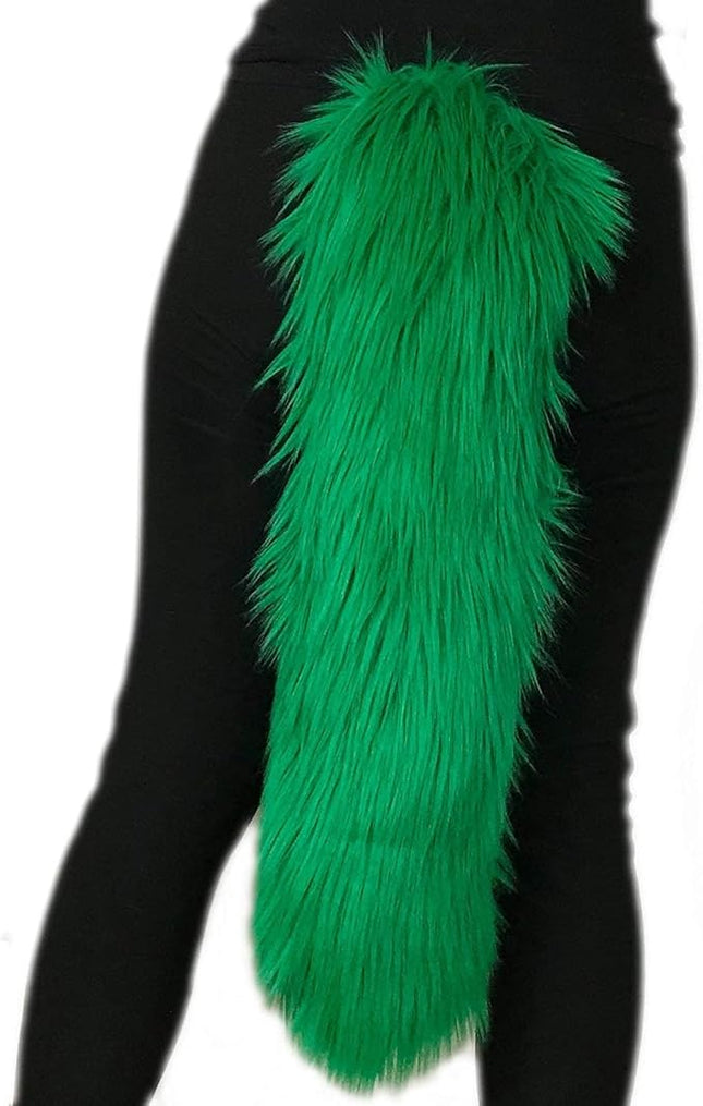 Bianna Creations Long Faux Fur Animal Luxury Tail, Cosplay Fursuit Fursona,Costume Dress Up Pet Play Furry Accessory (30", Emerald Green)