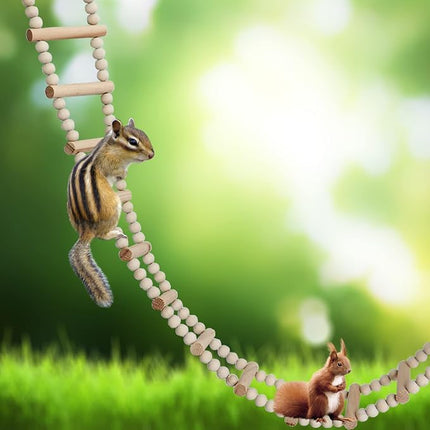 Bird Ladder Bridge, Wooden Pet Hamster Climbing & Swing Toys, Cage Accessories for Birds Rats Parrots Hamster Squirrel Sugar Gliders Parakeets Cockatiels - 24 Steps - 53 x 3.14 Inch