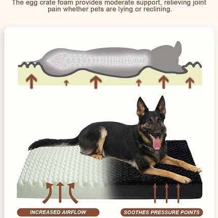 KSIIA Dog Crate Bed Waterproof Large Dog Bed Soft Rose Velvet Supportive Kennel Pad Egg Crate Foam with Removable Washable Cover & Non-Slip Bottom, 41 x 27 Inch, Black