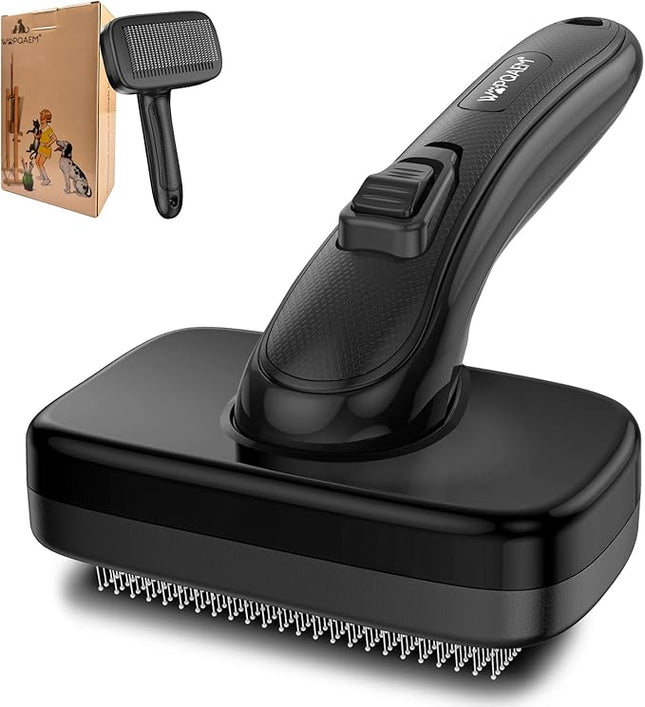 Dog Brush for Shedding & Grooming for Dogs, Cats, and Puppies - Self Cleaning Shedding Brush for Long and Short Haired Lengths Sensitive Pets, Black