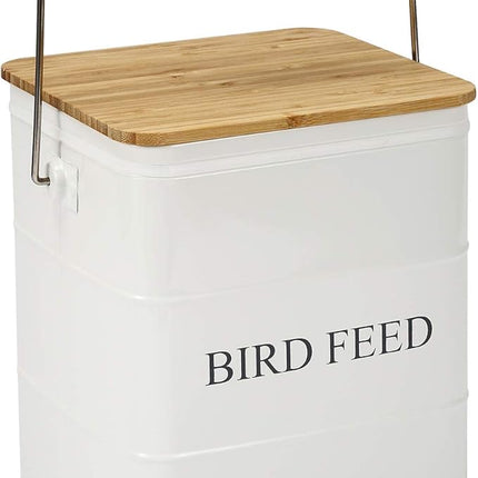 Bird Seeds storage container,Bird Seed Container,Metal food tin for Birds, pet snacks Canisters with wooden lid/handle/sevice scoop,hold 5-6 lbs