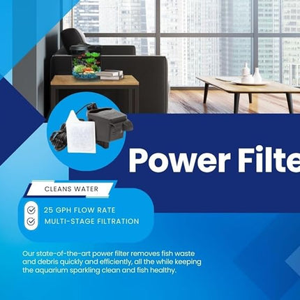 Koller Products AquaView 2-Gallon Plastic 360 Aquarium with Power Filter & LED Lighting for Tropical Fish - Betta Fish