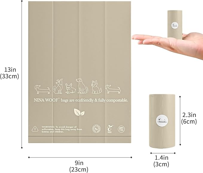 100% Certified Home Compostable and Biodegradable Dog Poop Bags - ASTM D6400 & EN 13432 Compliant dog poop bags rolls – 120 Bags – 8 x Rolls of Plant Based Poop Bags for dogs - Thick Poop Bags