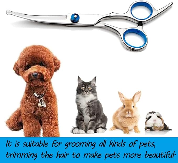 Curved Dog Grooming Scissors,Pet Hair Scissors with Safety Round Tips, Heavy Duty Titanium Stainless Steel, Professional Dogs Cats Pets Grooming Shears